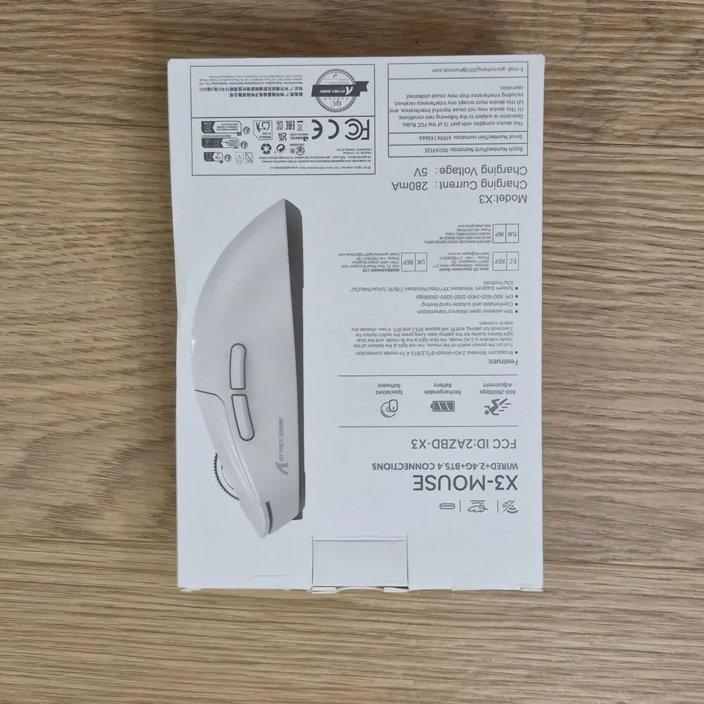 Attack Shark X3 Gaming Mouse PAW3395 49g Wireless 2.4G BT5.4 Wired USB-C White